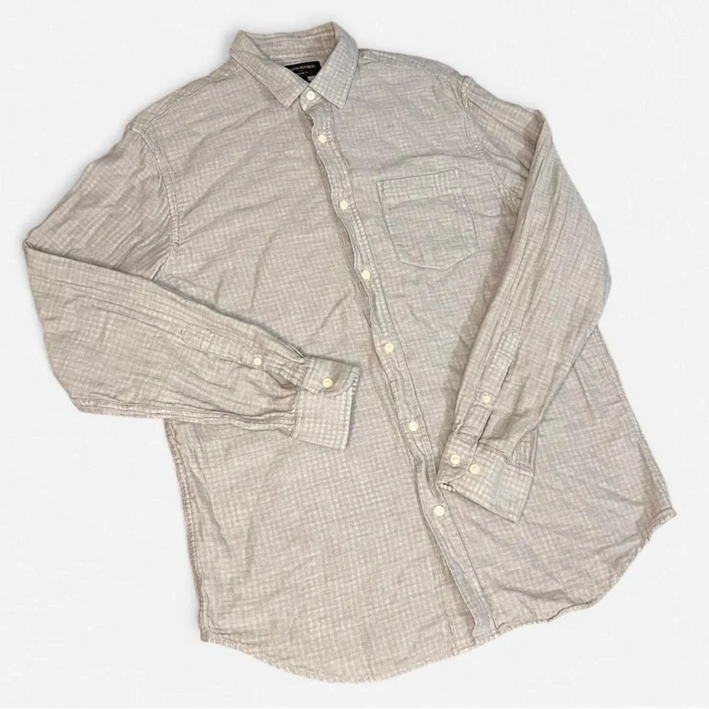 Banana Republic‎ Mens Linen Blend Button Up Shirt Slim Long Sleeve Gray Large